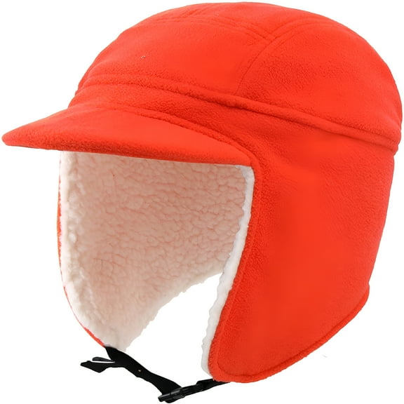 TELOLY Winter Trapper Hat Windproof Hunting Ski Hat with Visor Warm Fleece Russian Trooper Earflap Caps for Men Women (Orange)