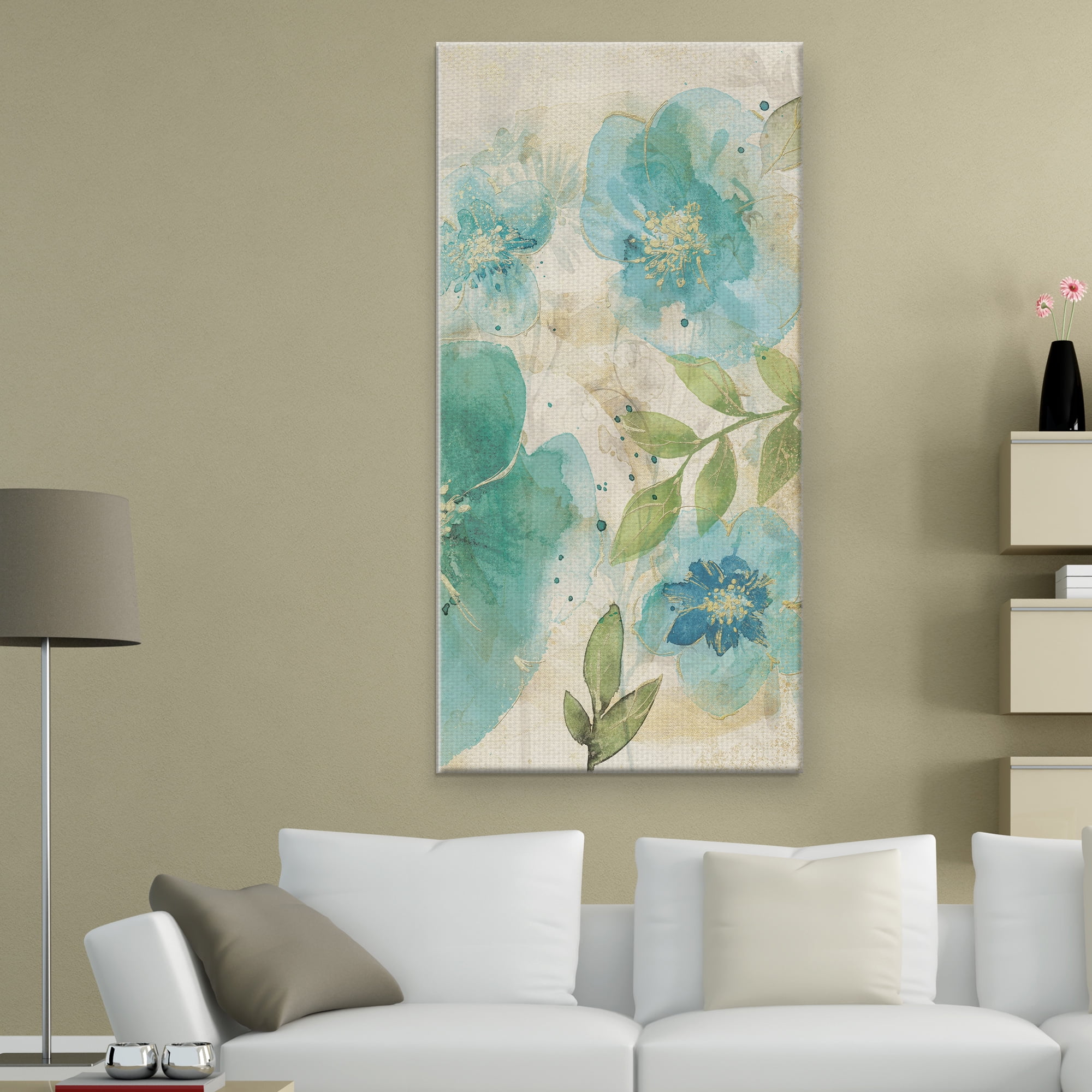 Masterpiece Art Gallery Aqua Petals II Watercolor Flower By Willowbrook Canvas Art Print 24" x 48"