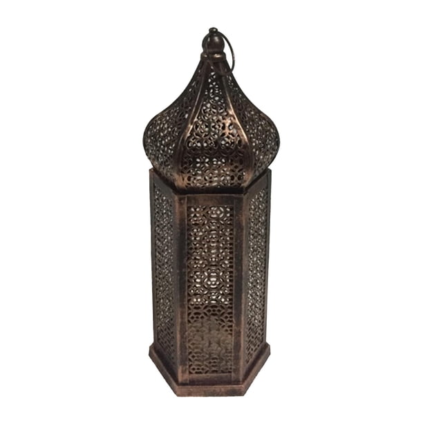 Lámpara decorativa de escritorio con forma de farol tallado hueco de cobre para fiestas y festivales. Cobre Pequeño