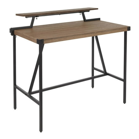 Black Industrial Full Grain Gia Industrial Counter Table in Black Metal and Brown Wood-Pressed Grain Bamboo by LumiSource ()