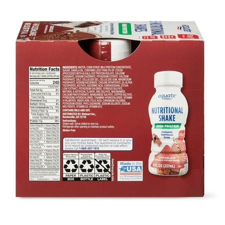 Equate High Protein Nutritional Shakes, Chocolate, 15g Protein, 8 fl oz, 6 Count