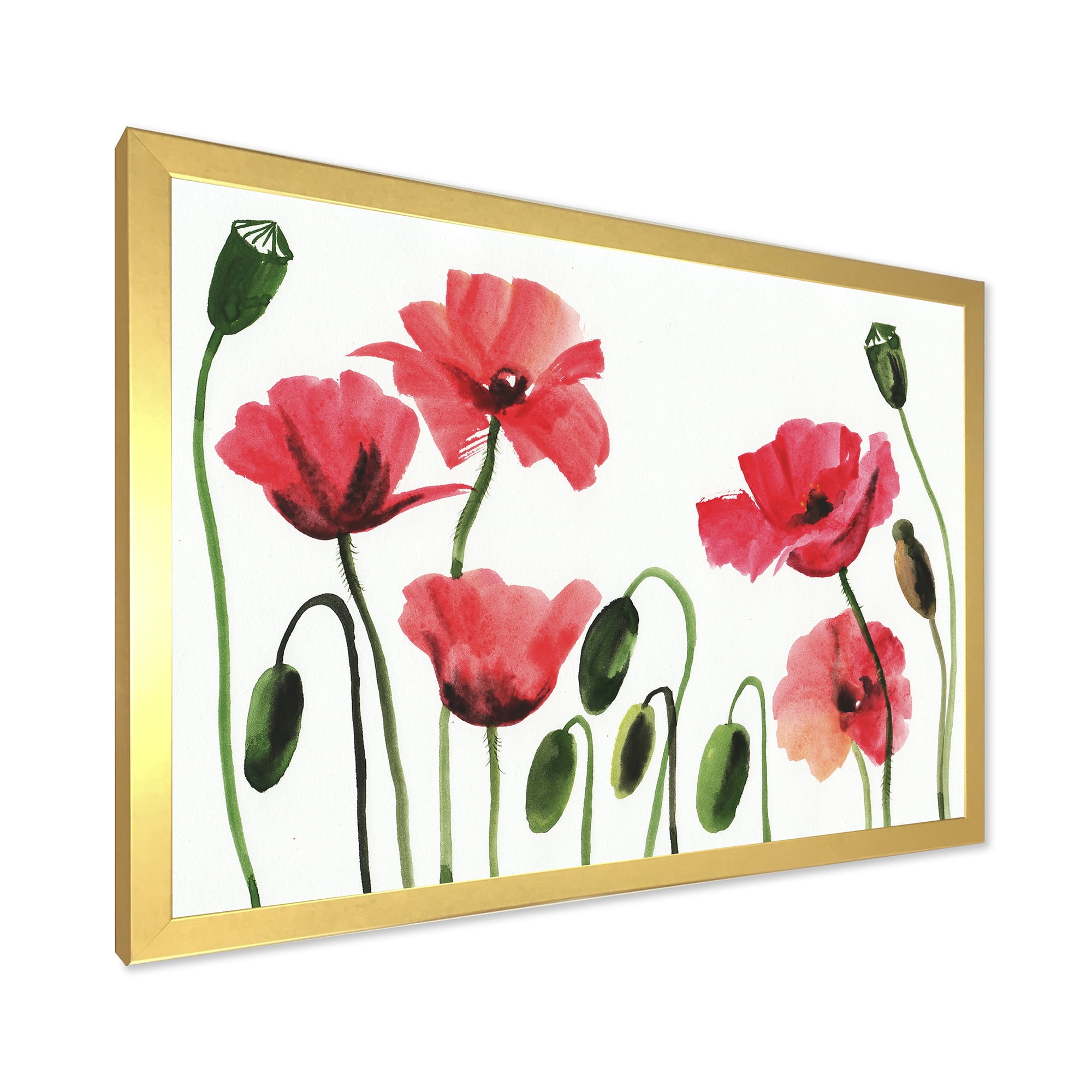 Designart 'Ancient Red Blooming Poppies' Traditional Framed Art Print