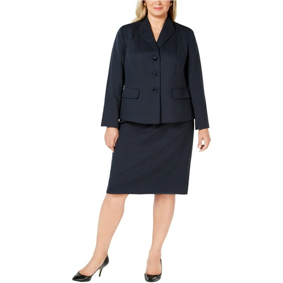 Le Suit Womens Three-Button Skirt Suit, Blue, 18W