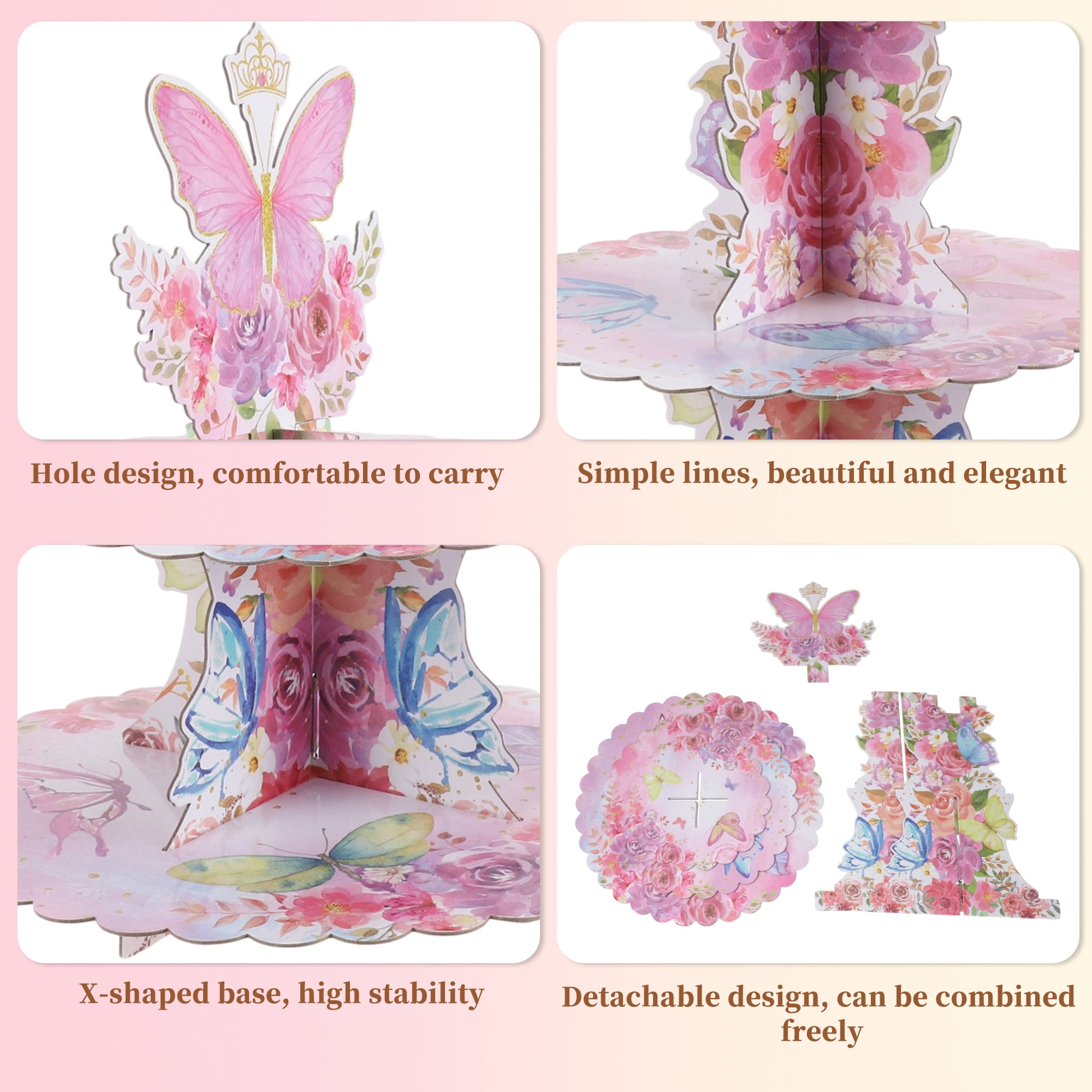 Unique Bargains 3-Tier Butterfly Pattern Cupcake Stand Tower for Birthday Wedding Party