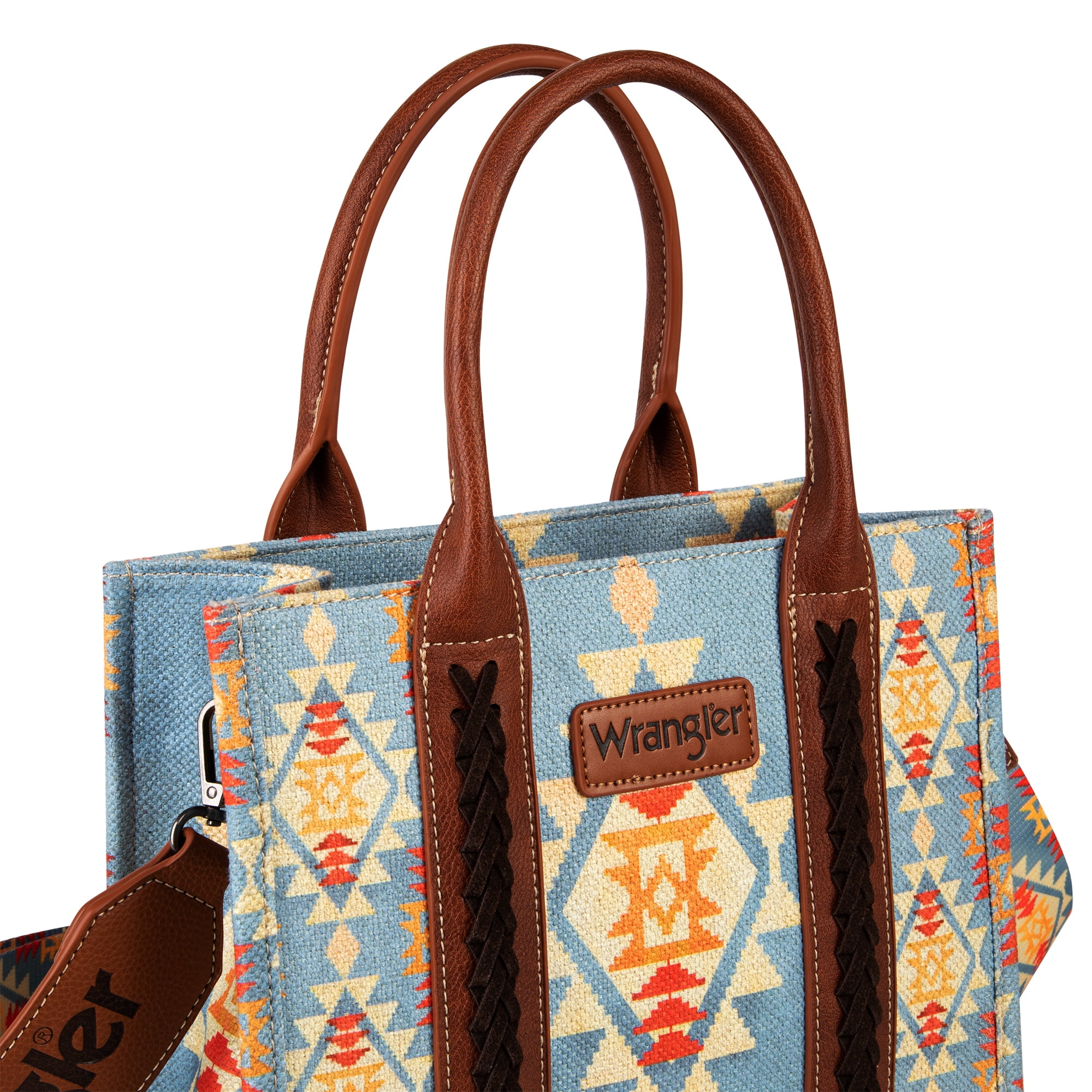 Wrangler Aztec Tote Bag for Women Boho Shoulder Purses and Handbags, Brown