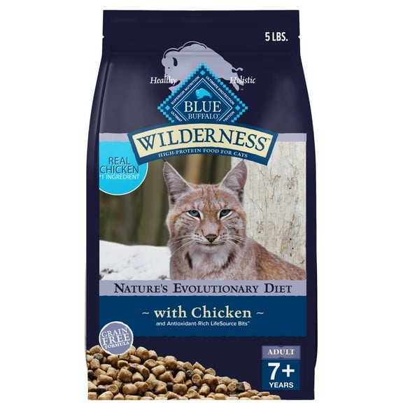 [Multiple Sizes] Blue Buffalo Wilderness High Protein Mature Chicken Dry Cat Food for Senior Cats, Grain-Free