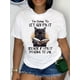 thumbnail image 1 of Camiseta básica para mujer de veranoWomen's "Let God Fix It" Humorous Quote T-Shirt - Casual Short Sleeve, Round Neck, Polyester, Machine Washable - White with Black Cat Reading Book Design, Cat Shi, 1 of 8