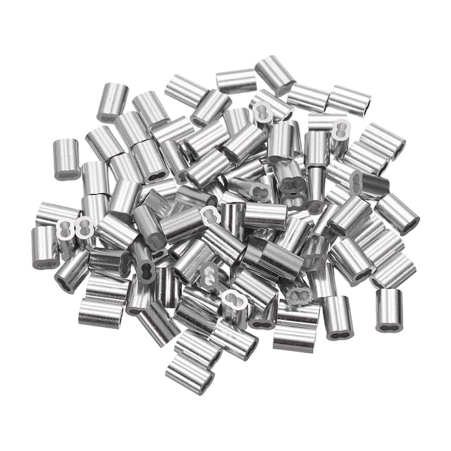Uxcell Aluminum Crimping Loop Sleeve, Double Hole Cable Ferrule for Wire Rope 1/16"(1.5mm)