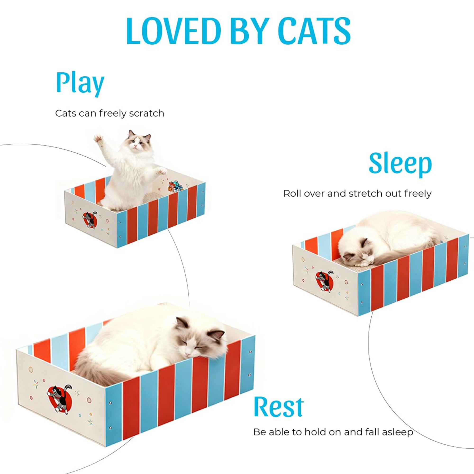 Cardboard Cat Scratcher Box and Bed, Heavy Duty Cat Scratch Pad for Indoor Cats, Durable Wood-Pulp Scratching Board with Lounge House Design, Low Mess Cat Furniture Protector, Multicolor