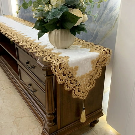 

Lace Table Runner European Style Embroidered Tassels Rectangle Tablecloth -D-40x140cm(16x55inch)