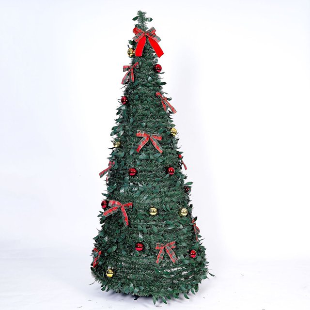 A 5 Feet Foldable Telescoping Floor Christmas Tree With Flocked Branches For Holiday Decoration