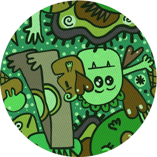 Ahgly Company Machine Washable Indoor Round Transitional Dark Forest Green Area Rugs, 6' Round