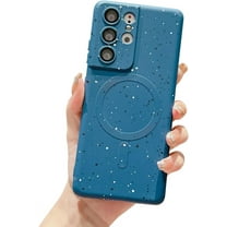 for Samsung Galaxy S21 Ultra Case Magnetic Polka Dot Art S21 Ultra Case with Camera Lens Protector Galaxy S21 Ultra Case Soft Silicone Shockproof Cute for Women 6.8” (Dark Blue)