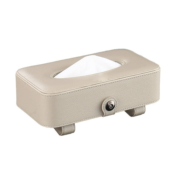 MAYUJIAA Car Tissue Box Artificial Leather Hanging Sun Visor Napkin Holder for Seat Back Skylight Glove Box Beige QM321-32772