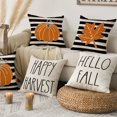 thumbnail image 5 of Sm:)e Watercolor Stripe Pumpkin Maple Leaf Hello Fall Pillow Covers 4 Set 18 x 18 Outdoor Cushion Case, 5 of 6