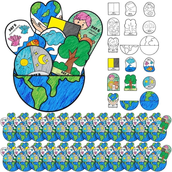 24 Sets 7 Days of Creation Coloring Card Religious Color Your Own Bible Craft DIY Mobile Bible Art Gift for Religious Christian Themed Party Supplies School Sunday Church Favors