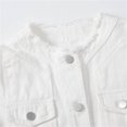 thumbnail image 3 of Women's Solid Color Crew Neck Denim Jacket Raw Edge Casual Coat with Pockets White M(M), 3 of 8