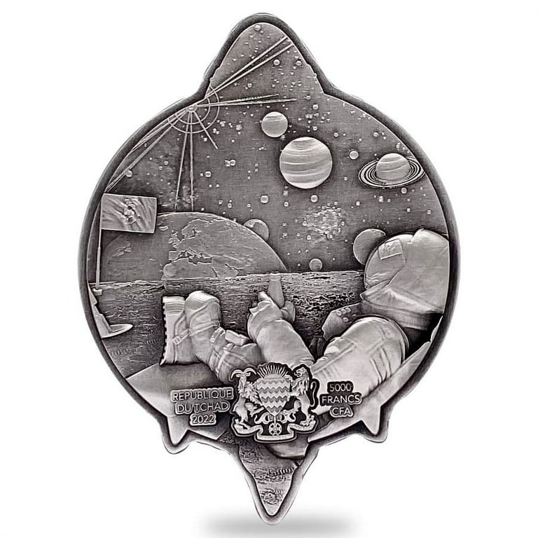 2022 Chad Bitcoin Rocket Shaped 1 oz Silver Coin, Antiqued