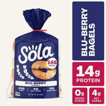 Sola Bread Blu-Berry Bagels, Non-GMO, 12 oz, 4 Count