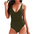 thumbnail image 2 of ZZwxWA One Piece Swimsuit Women Double Strap Ruched Bathing Suit Sexy Deep V Neck Belly Control Swimwear 2025, 2 of 7