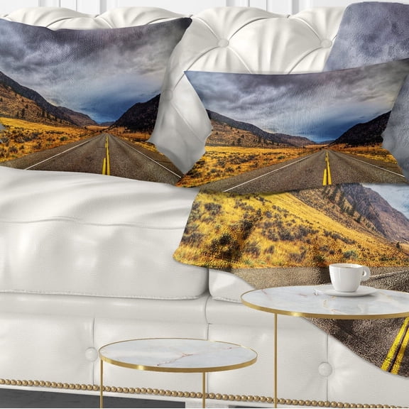 Designart Mountain Desert Highway British Columbia - Landscape Printed Throw Pillow - 12x20