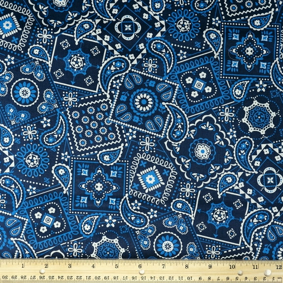 Waverly Inspirations 1 Yard Cut 100% Cotton Prints Fabric Bandana Ink Lapis 44" Wide for Quilting & Sewing