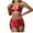 Red, variant on WREESH Women's 3-Piece Halter Bikini Set Holographic Drawstring Skirt & Ruched Cover-Up 2025 Black