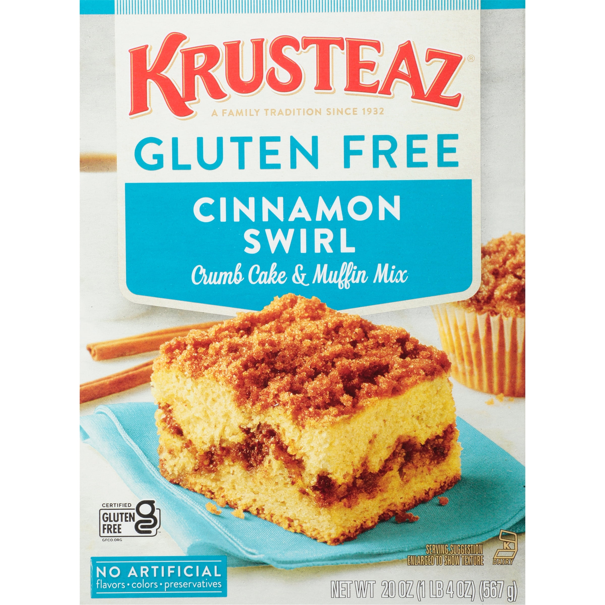 Krusteaz Gluten Free Cinnamon Swirl Crumb Cake & Muffin Mix, 20 oz Box