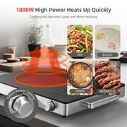 1800W Portable Ceramic Infrared Hot Plate,Stainless Steel Induction Cooker With Double Ring Heating Dual Control 10 Power 3H Timer Electric Cooktop For Cooking
