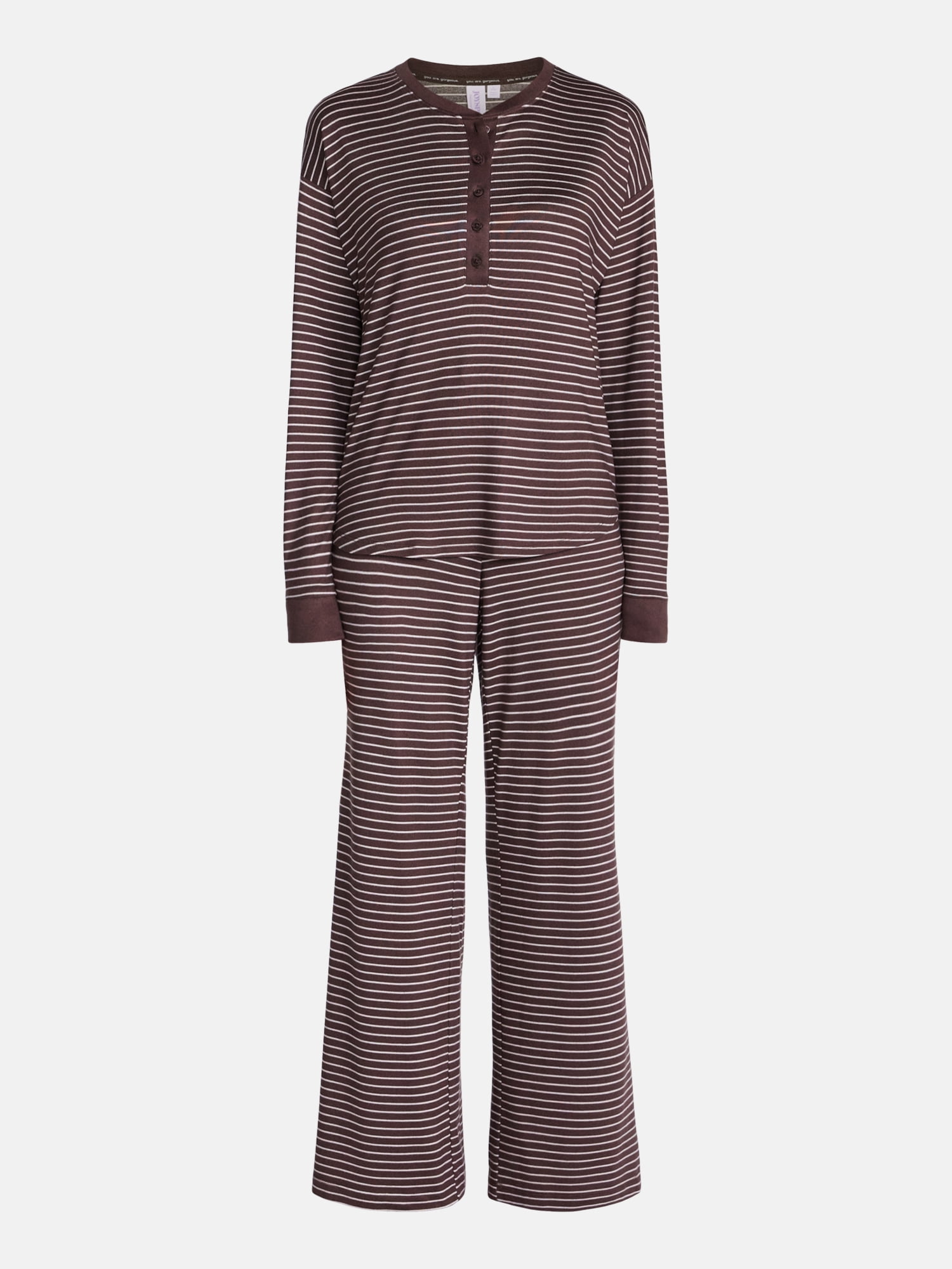Joyspun Women's Cozy Lounge Collection Hacci Henley Top and Pants, 2-Piece Pajama Set, Sizes XS-3X