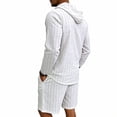 thumbnail image 5 of LWavelet Men's Striped Linen Hooded Shirt and Shorts Set Casual Two Piece Outfit White L, 5 of 5
