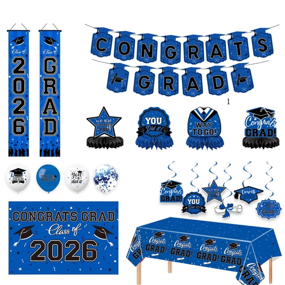 Graduation 2026 Decorations Tableware,46pcs White Blue Graduation Plates & Napkins Cups for Congrats Grad Class Of 2026 Party Supplies (Blue)