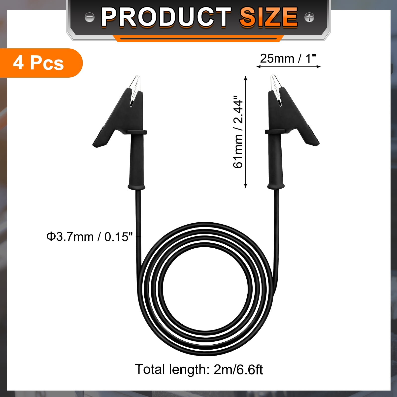 Uxcell 4pcs 6.56ft Alligator Clip Test Leads, 15A Dual Alligator Clips with Wires for Multimeter Jumper Wire Industry Car Battery, Black