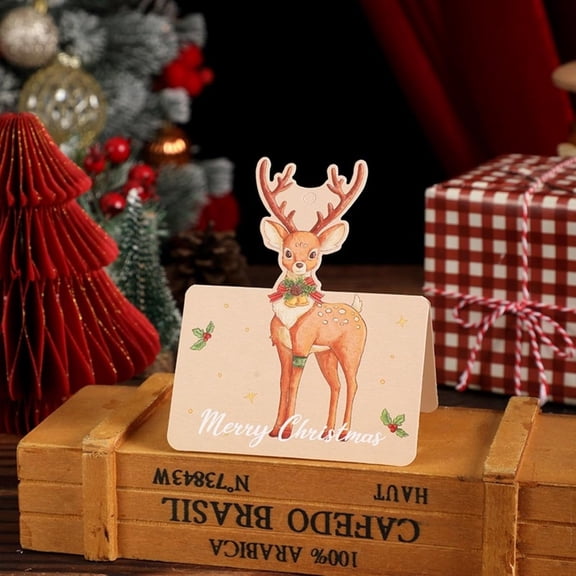 10PCS Christmas Cards, Retro Hanging Cards, Gift cards, Flower Shop Gift Cards, Envelope-style Small Cards, Blessing Message Cards(Elk)