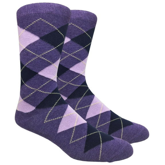 Urban-Peacock Men's Argyle Dress Groomsmen Socks - Purples with Navy & Yellow - 1 Pair