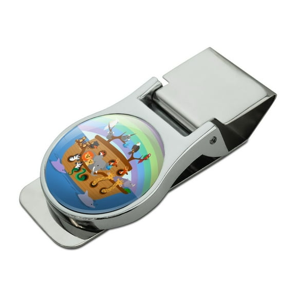 Noah's Ark with Animals Satin Chrome Plated Metal Money Clip