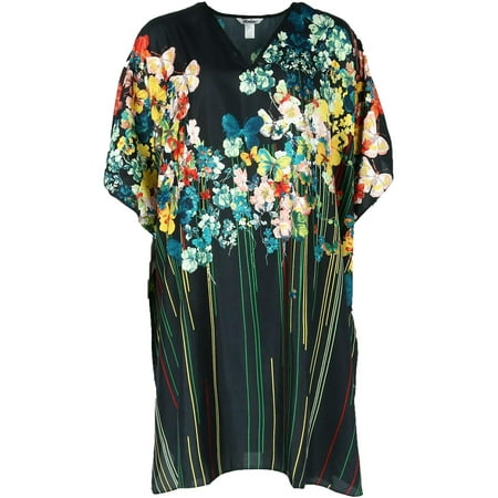 - Size one size Women's Floral Knee Length Caftan Gown, Black Floral Print