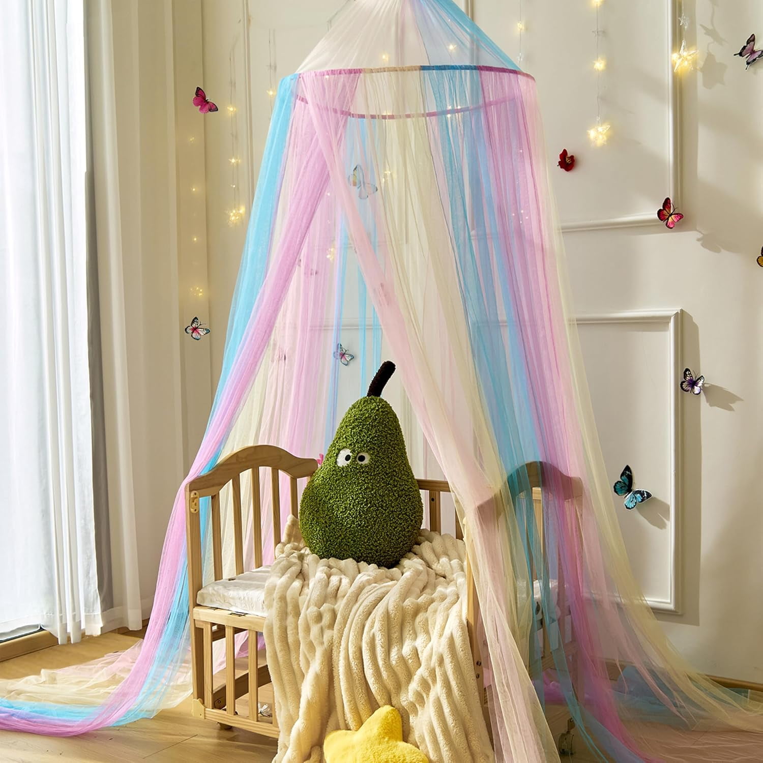 Princess Rainbow Bed Canopy for Girls Bed Net,Princess Canopy for Kids Bed Room Decor (Rainbow)