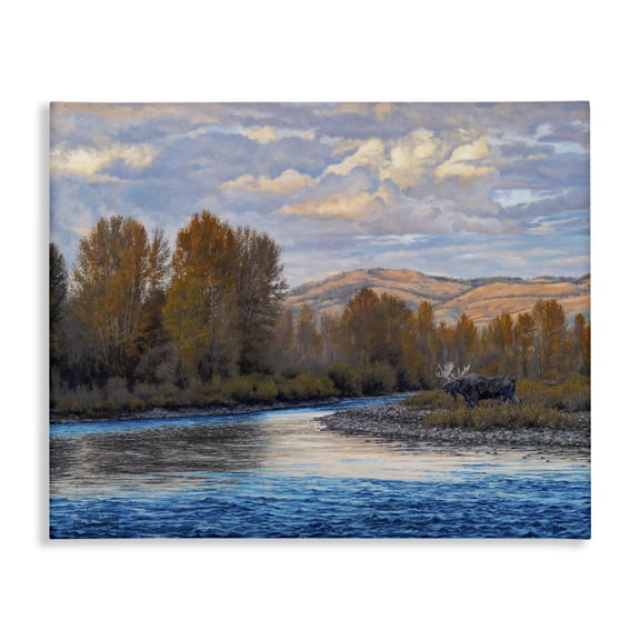 Stupell Industries Farmhouse Moose By Lake Mountain Landscape Canvas Art, 20 x 16, by David Graham