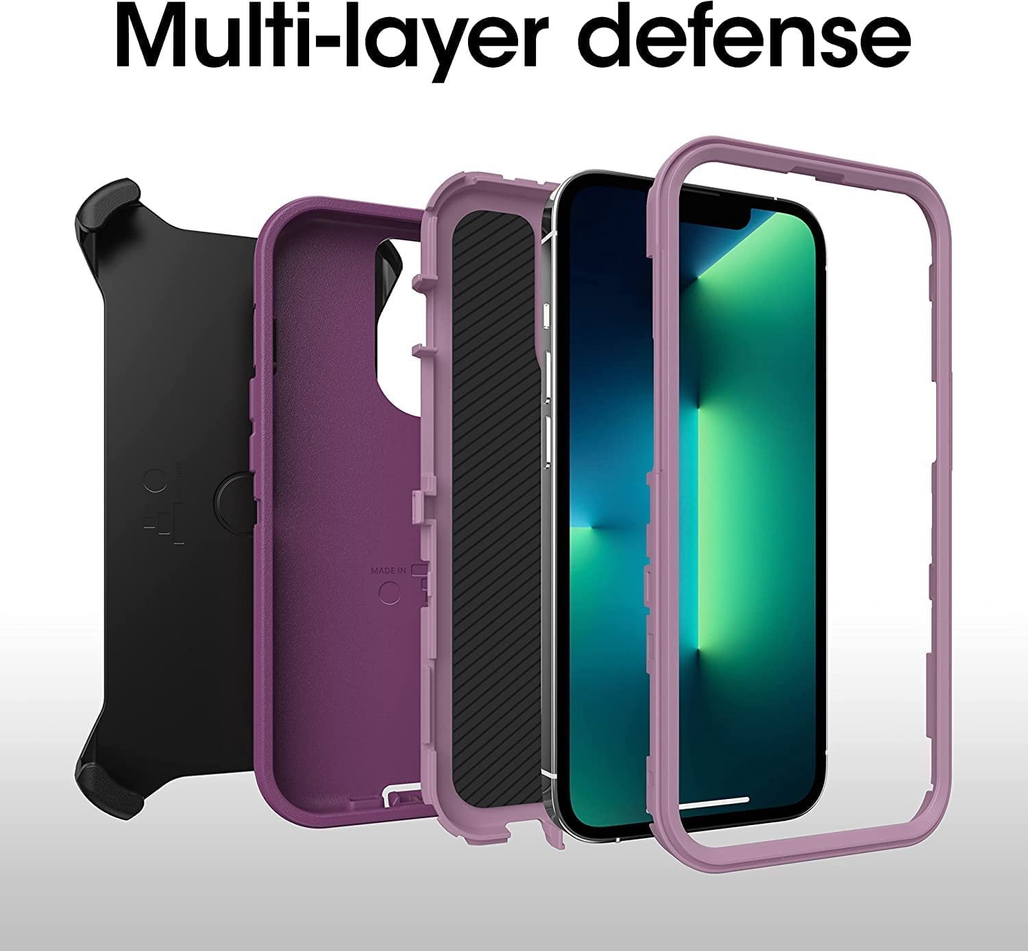 OtterBox Defender Series Screenless Edition Case for iPhone 13 Pro Only - Holster Clip Included - Non-Retail Packaging - Happy Purple