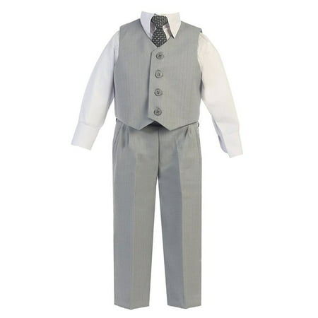 Boys' Vest Dress Pants Shirt Set 4-Button Flat Front
