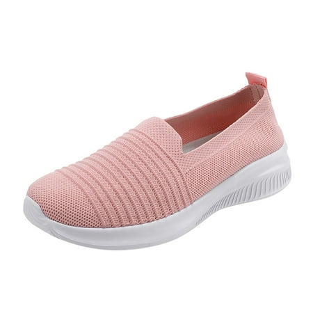 Ierhent Womens Fashion Sneakers Womens Slip On Sneakers Breathable Walking Shoes Knitted Comfort Wedge Platform Loafers Fashion Sock Shoes(Pink 9)