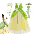 thumbnail image 2 of Disfraz de princesa Tiana de Disney para niñas, vestido de hada verde de la princesa y la rana, vestido de fiesta de cumpleaños de Halloween para niños, 9-10T (etiqueta 150) Gao Jinjia LED, 2 of 2