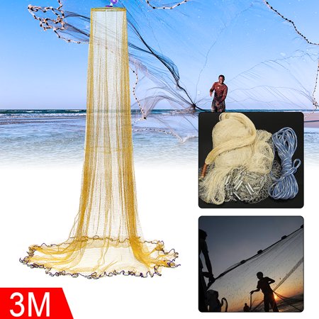 - 10FT/12FT 3X4M Fishing Net Nylon Monofilament Mesh Easy Throw Hand Casting with Sinker