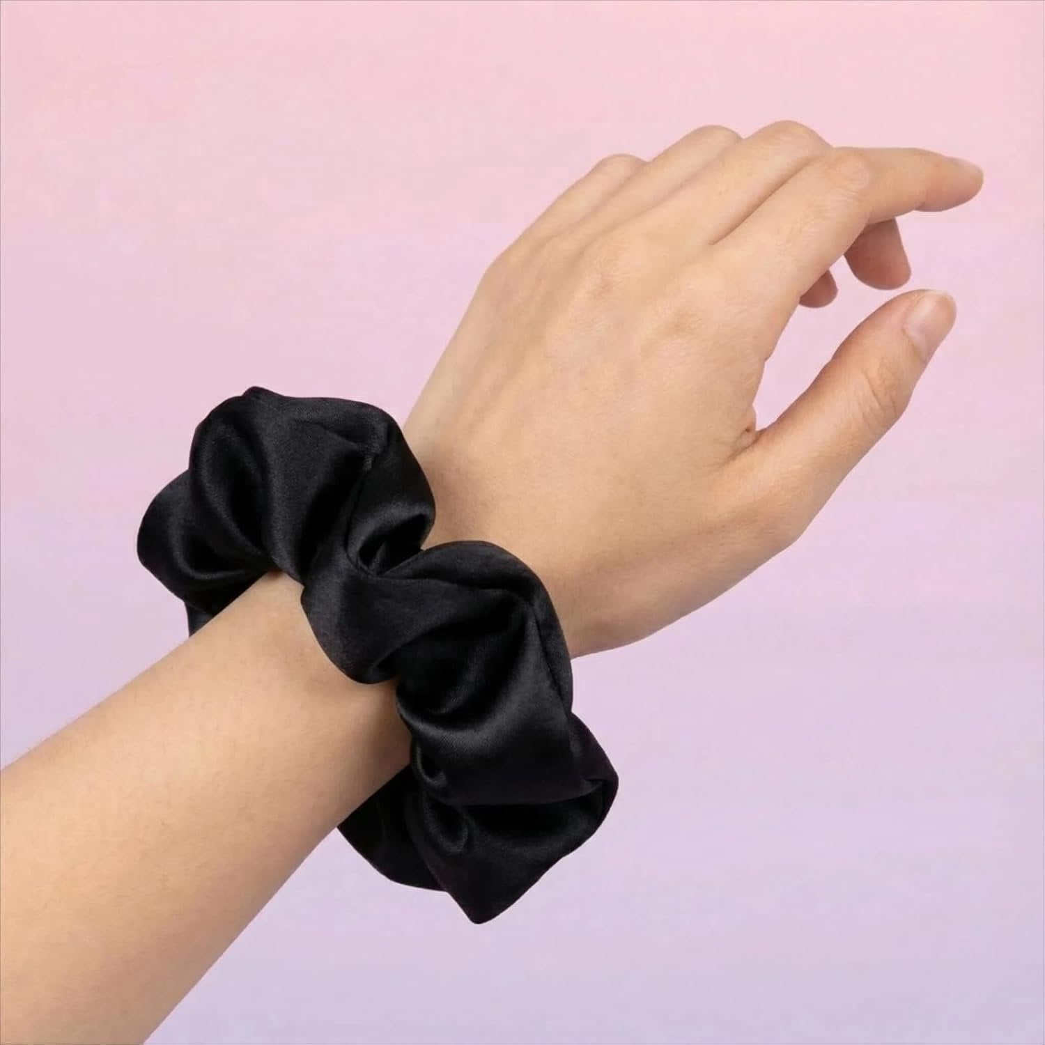 Silk Satin Scrunchies for Women Girls- Sleeping Big Large Cute Scrunchy for Thick Curly Hair | Ideal for Women - 5 Pack (Multicolor -Black, Large)