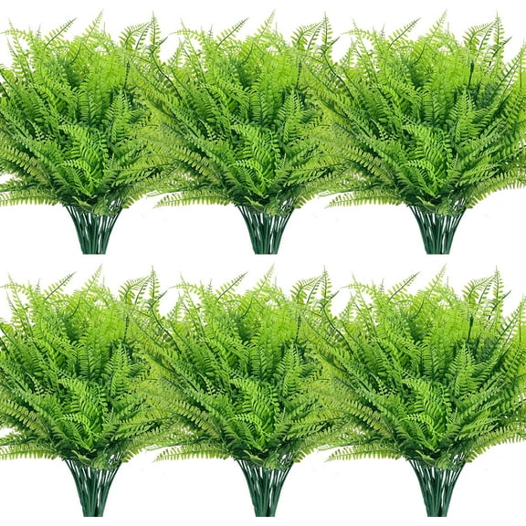 12 Bundles Artificial Ferns for Outdoors Fake Boston Fern Large Greenery Plants UV Resistant Faux Plastic Plants Shrubs for Garden Front Porch Window Box Indoor Outdoor Decoration