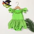 thumbnail image 2 of ZEHJUHAN Baby Newborn Solid Color Halloween Elf Bodysuit Sleeveless Lace Floral Bubble Romper Green，1-3M, 2 of 7