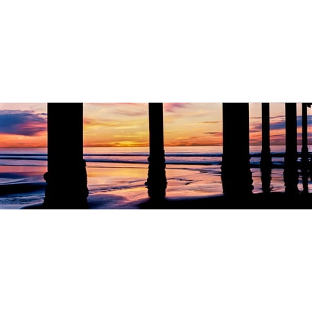 Pier on beach at sunset La Jolla San Diego California USA Canvas Art - Panoramic Images (7 x