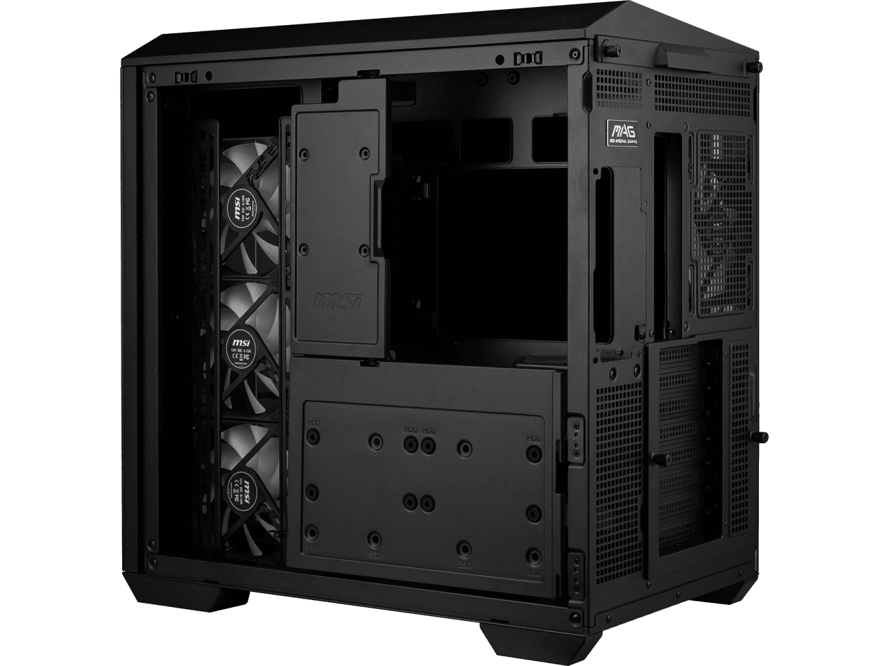 MSI MAG PANO 100R PZ Project Zero Mid Tower ATX Gaming Case, Tempered Glass, Support Back-Connect, 270-degree Panoramic Display, GPU Support Stand, 4 ARGB Fans