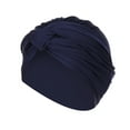 thumbnail image 2 of NMMUED Pre-tied African Turbans for Women Pleated Beanie Chemo Cap Hair Loss Head Wrap Modest Headwear Hat Navy One Size, 2 of 2